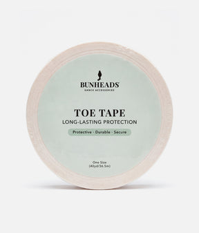 Bunheads Toe Tape roll with a pale green front label showing one size, 40 yards / 36.5m.