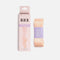 BLOCH A0531 Double Face Soft Ribbon packaging beside folded pink satin pointe shoe ribbon.