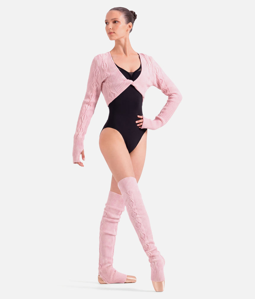 Victoria Cable Knit Stirrup Legwarmers • Pink & Grey - W11008