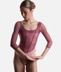 Bodile Sofia Mexican Rose ballet leotard with rose mesh sleeves, corset-style seams and a contrasting blush pink lower body.
