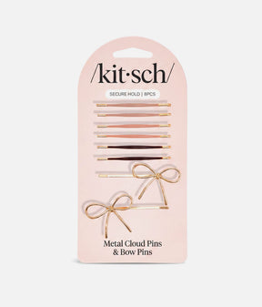 Metal Enamel Puffy Bow Bobby Pins • 8-Piece Hair Pin Set in Rosewood