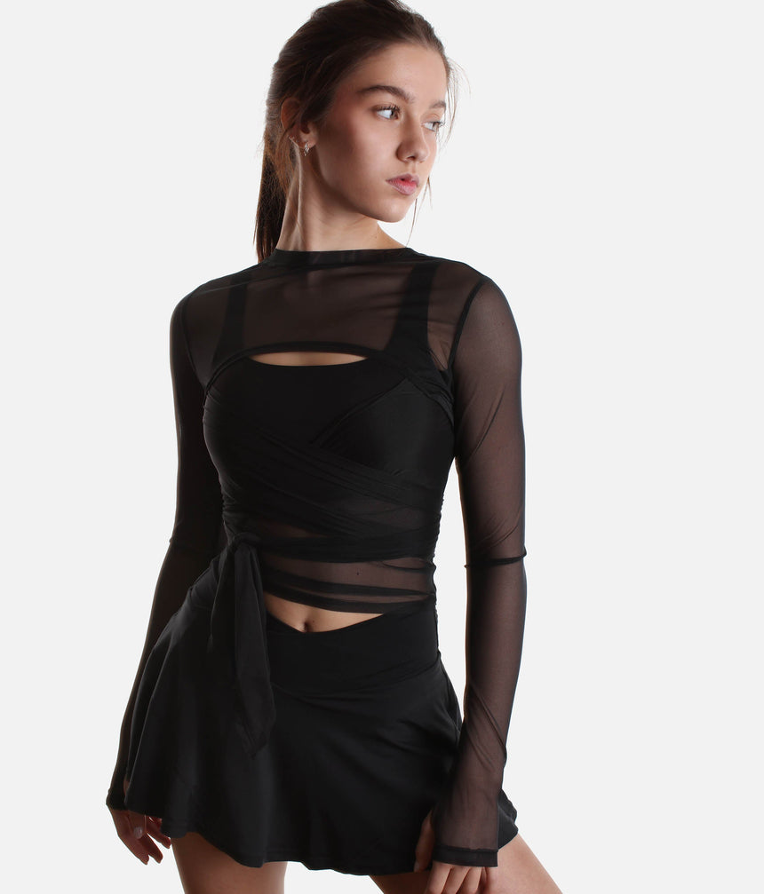 Bow Back Long Sleeve Mesh Top - Reversible Front-to-back Design