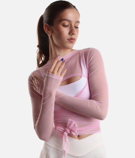Bow Back Long Sleeve Mesh Top - Reversible Front-to-back Design