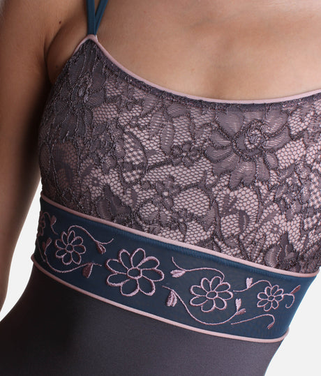 Luxury Ballet Leotard, Camisole Style with Lace & Embroidery - BRIGID GL MAGNETE