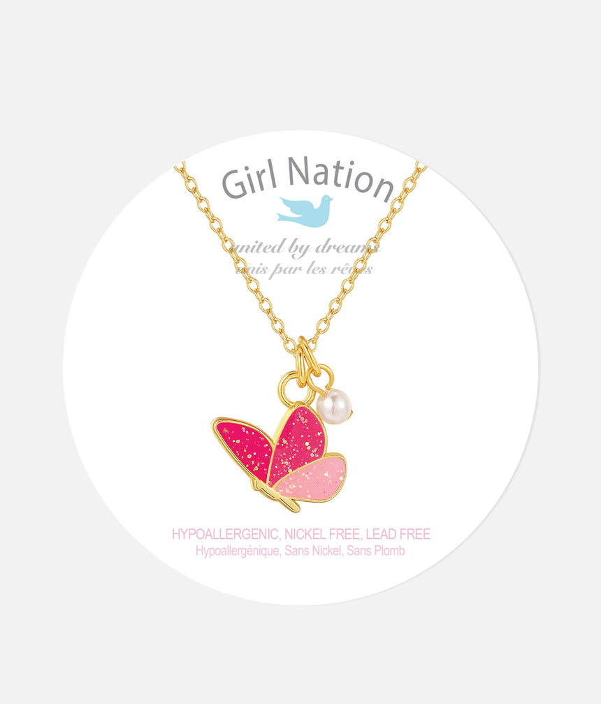 Girls Necklace, Glitter Butterfly - Sweet Petite