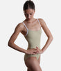Cala Light Olive Ballet Leotard • Adjustable Camisole, Contrast Straps