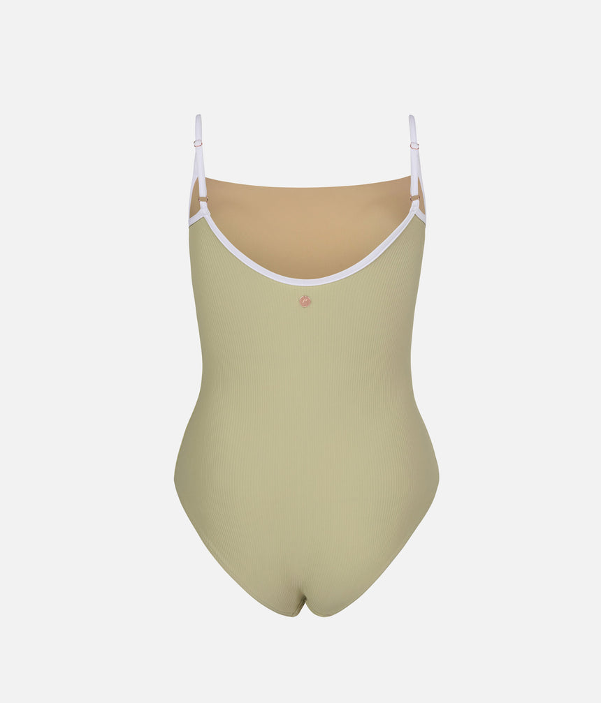 Cala Light Olive Ballet Leotard • Adjustable Camisole, Contrast Straps