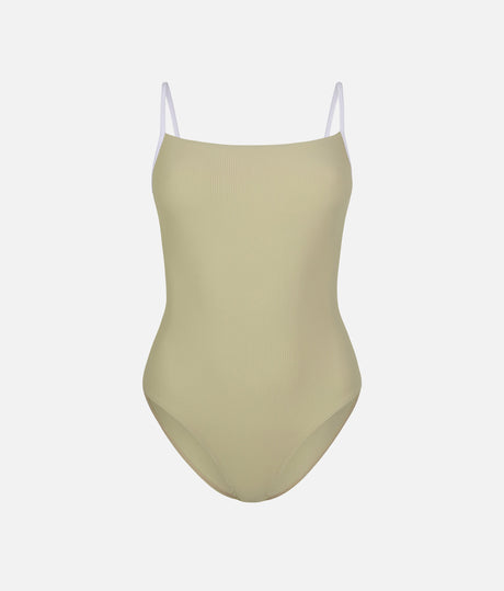 Cala Light Olive Ballet Leotard • Adjustable Camisole, Contrast Straps