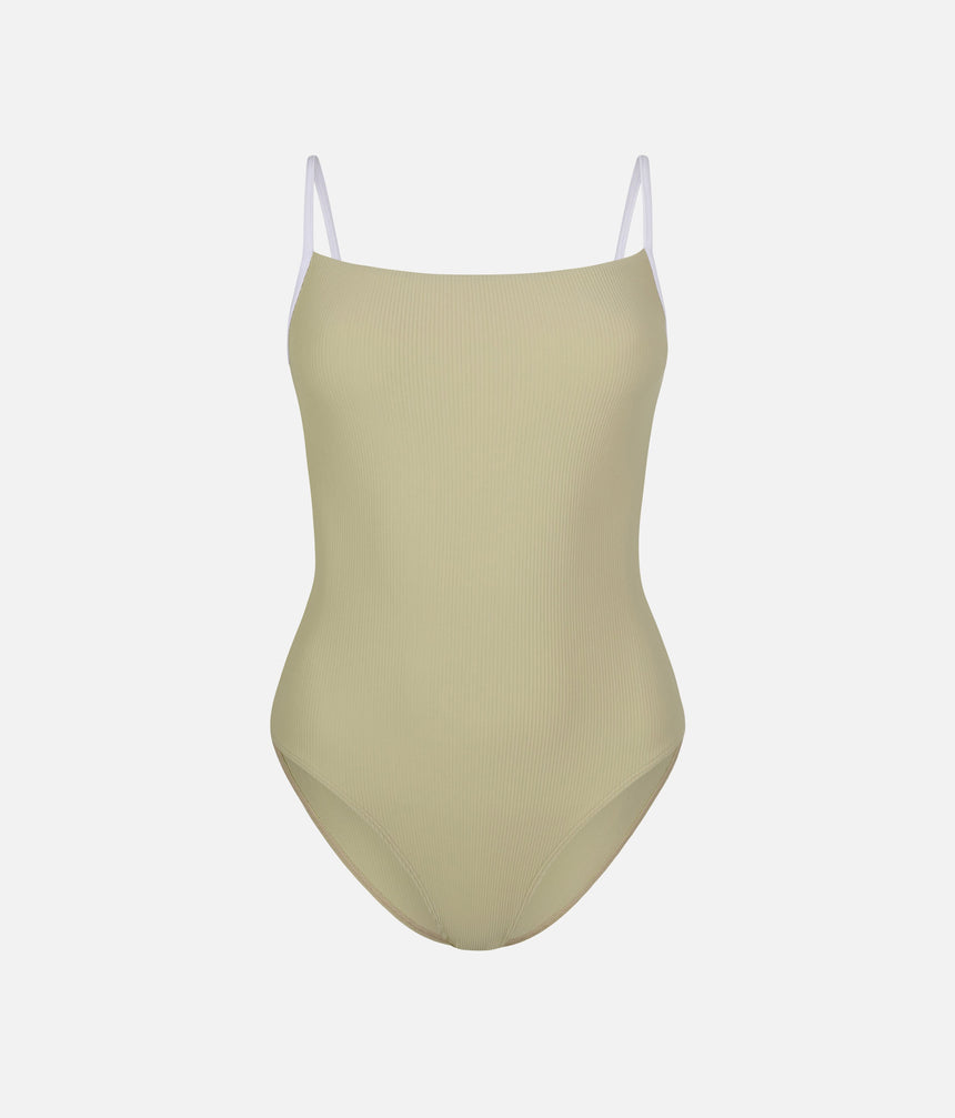 Cala Light Olive Ballet Leotard • Adjustable Camisole, Contrast Straps