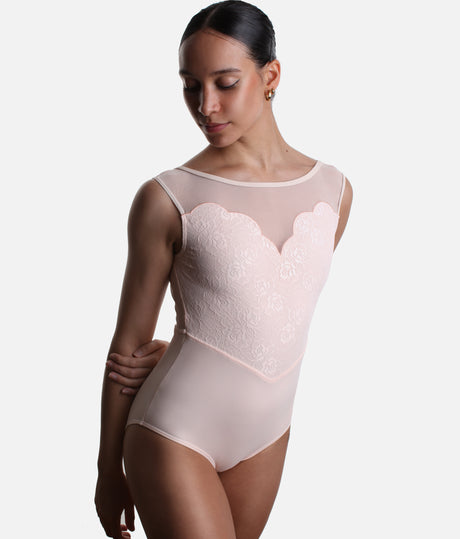 CAPRICE Lace Overlay Leotard - Romantic Sweetheart & Low Back