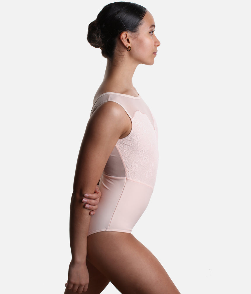 CAPRICE Lace Overlay Leotard - Romantic Sweetheart & Low Back