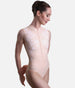 Front Zipper Dance Leotard, Velvet Flocked Sleeveless Elegance - CHABLIS