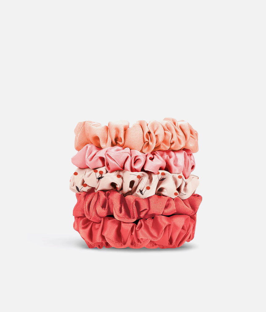 Petite SATIN SCRUNCHIES, 5pc Gentle, Stylish & Crease-Free Ties