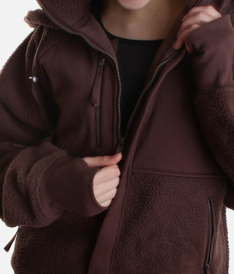 FIND YOUR INNER FLEECE Jacket in Chocolate - Detachable Hood & Thumbholes