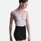 Capezio Anderson CK11014W warm-up shorts in Black, showing the short leg, ribbed waist and open knit over a pale leotard.