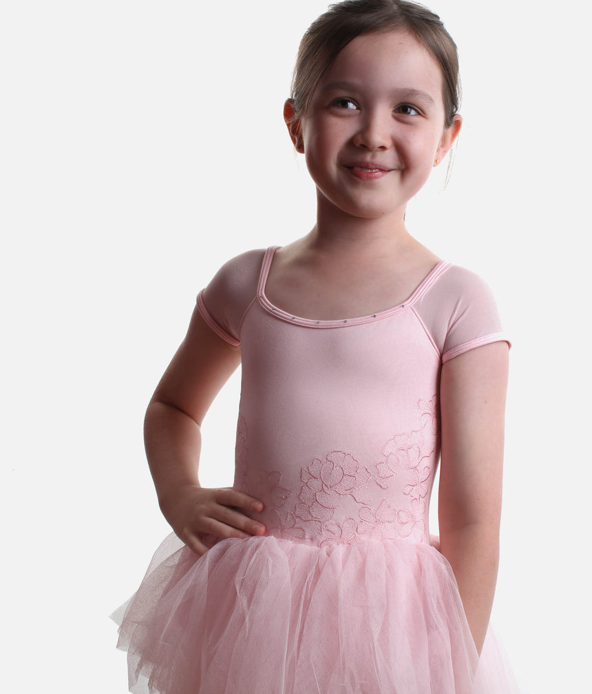 Girls Lucy Cap Sleeve Tutu Dress with Floral Embroidery - CL20002