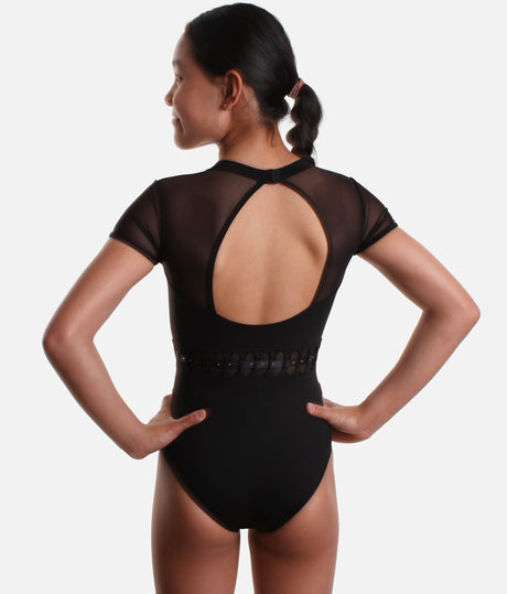 Girls Mesh Cap Sleeve Leotard, Open Back Twist Detail - CL9272