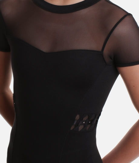 Girls Mesh Cap Sleeve Leotard, Open Back Twist Detail - CL9272