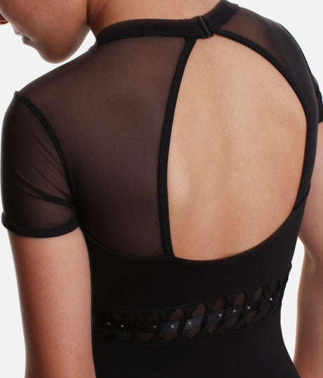 Girls Mesh Cap Sleeve Leotard, Open Back Twist Detail - CL9272