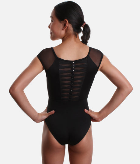 Girls Mesh Back Leotard, Twist Detail & Cap Sleeves - CL928