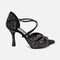 Elegant Dance Heels, Black Nubuck with Crystals, 70mm Flare Heel - CLARA