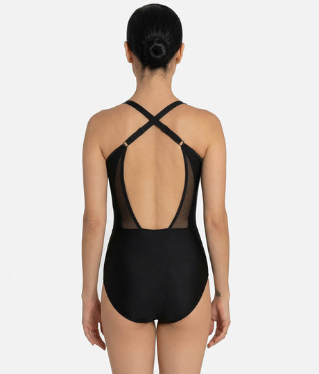 Sculpting Cross-Back Mesh Leotard with Adjustabe Straps - CM60