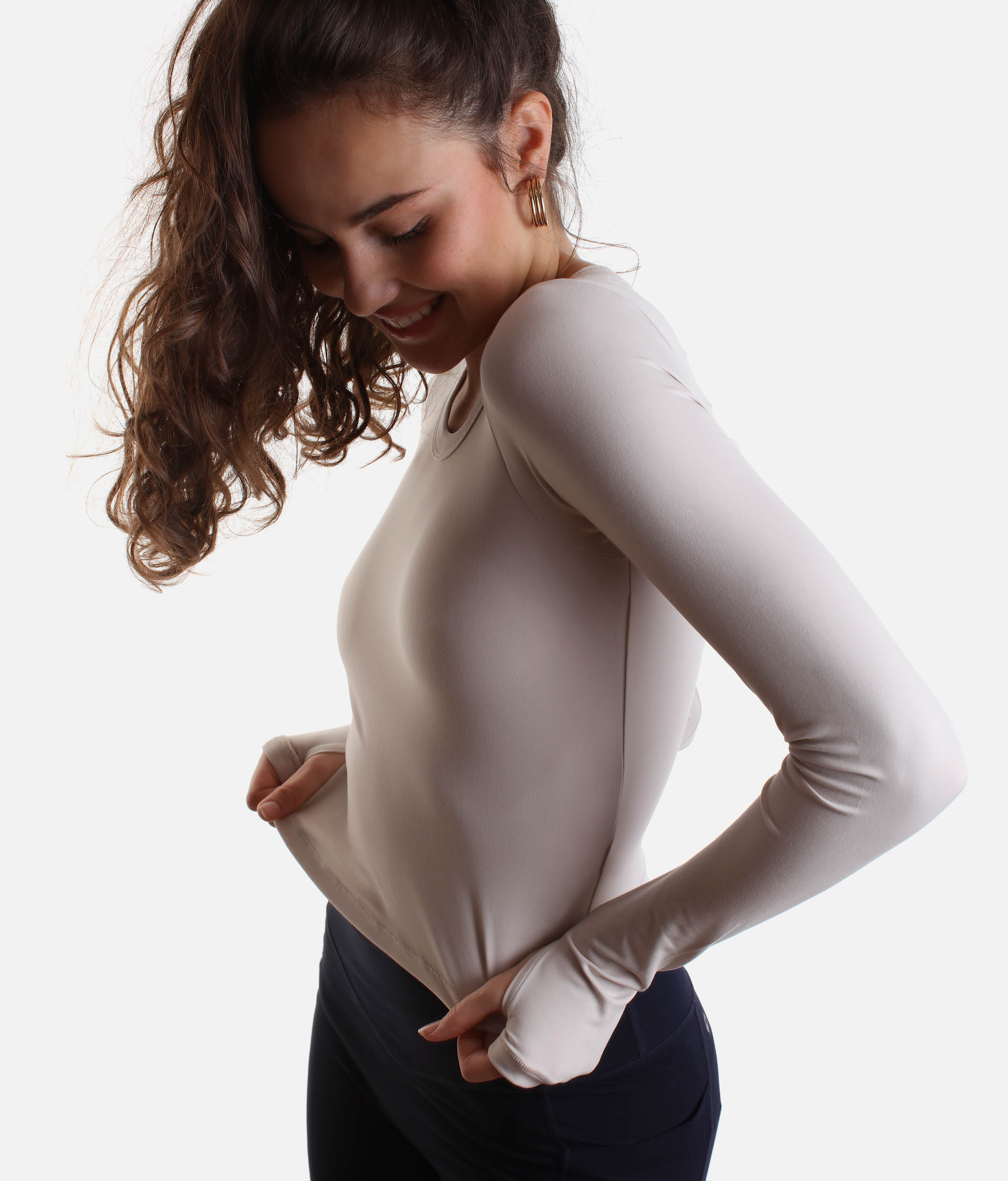 Buttery-Soft Long Sleeve Call Me Baby Top with Thumbholes - Oat Milk