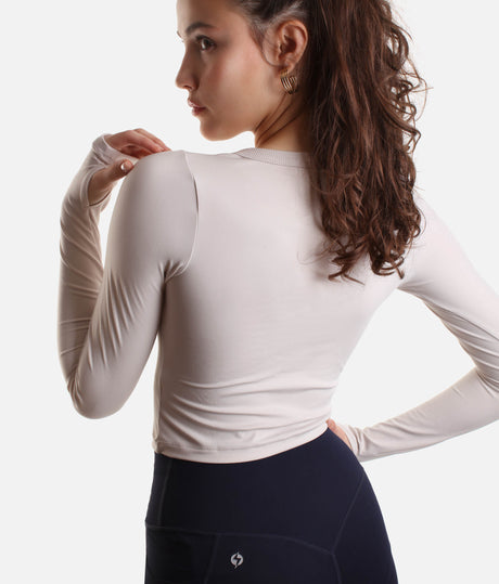 Buttery-Soft Long Sleeve Call Me Baby Top with Thumbholes - Oat Milk