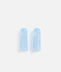 Two pale blue Tendu Cool Toe Caps standing side by side, showing their slim shape and perforated sides.