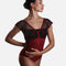 Luxury Ballet Leotard with Deep V-Back, Cap Sleeves - DAFNE GL BORDEAUX