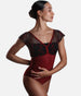 Luxury Ballet Leotard with Deep V-Back, Cap Sleeves - DAFNE GL BORDEAUX