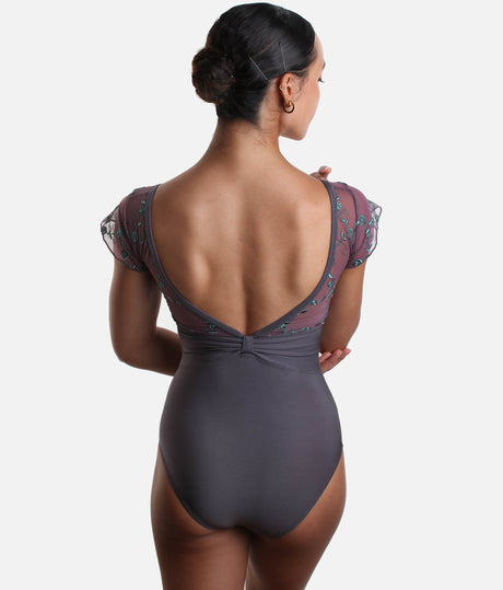 Deep V-Back Dance Leotard with Mesh & Flutter Sleeves - DAFNE GL MAGNETTE