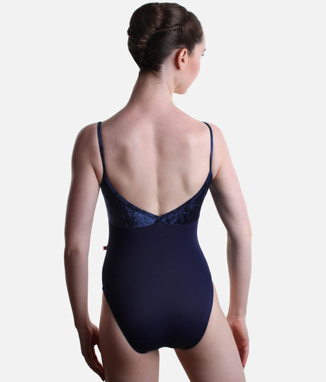 Thin Strap Camisole Leotard with Crushed Velvet Bodice, V-Neck - DARIA Cosmo
