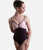Camisole Ballet Leotard, Classic Style with Velvet Trim in Eggplant - DARIA