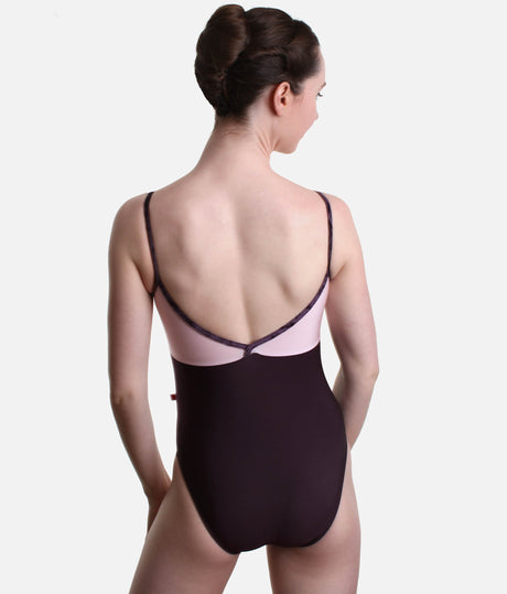 Camisole Ballet Leotard, Classic Style with Velvet Trim in Eggplant - DARIA