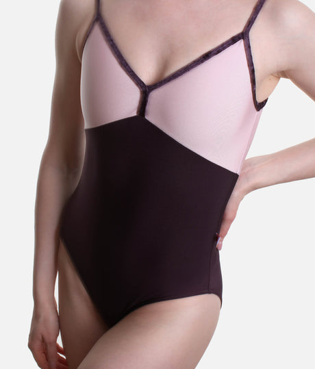 Camisole Ballet Leotard, Classic Style with Velvet Trim in Eggplant - DARIA
