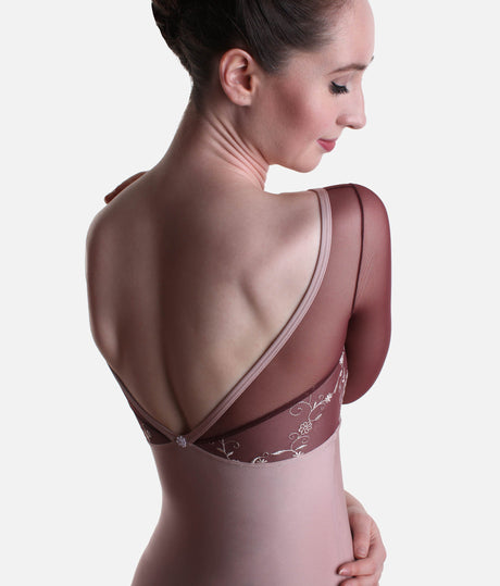 Low Back Leotard, Elegant Neckline & Floral Tulle - DIANA CL