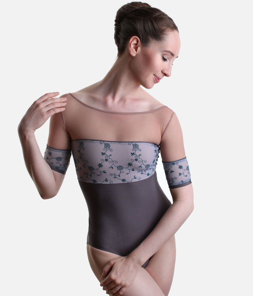 MINERVA GL Magnete • Luxury Embroidered Three-Quarter Sleeve Ballet Leotard