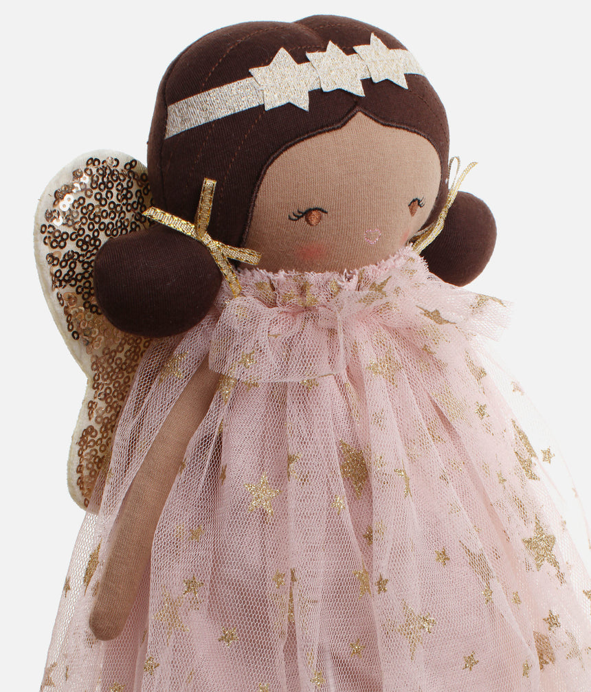 Handmade Rag Doll, Blush & Gold Star Dress with Sequin Wings - DELPHINE FAIRY