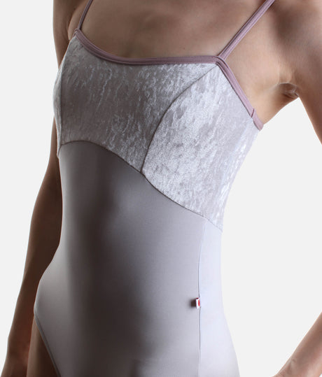Denise Ballet Leotard • Silver Nylon with Crushed Velvet Bodice