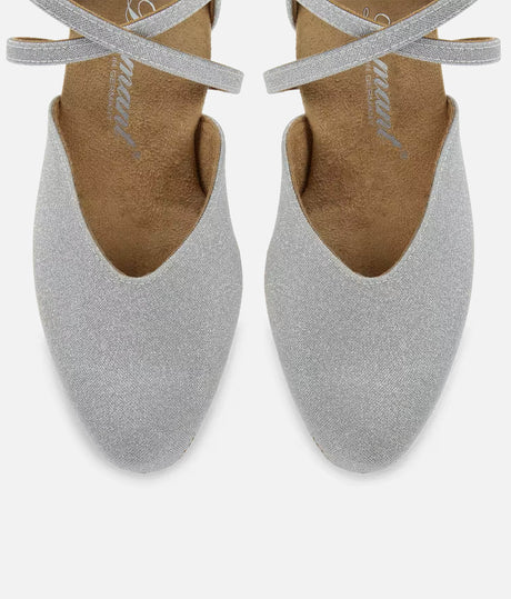 Beginner-Friendly Low Heel Dance Shoes, Silver Sparkle - 002X