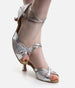 Silver Latin Ballroom Dance Shoes with Flare Heel, Comfortable Open Toe - 463X