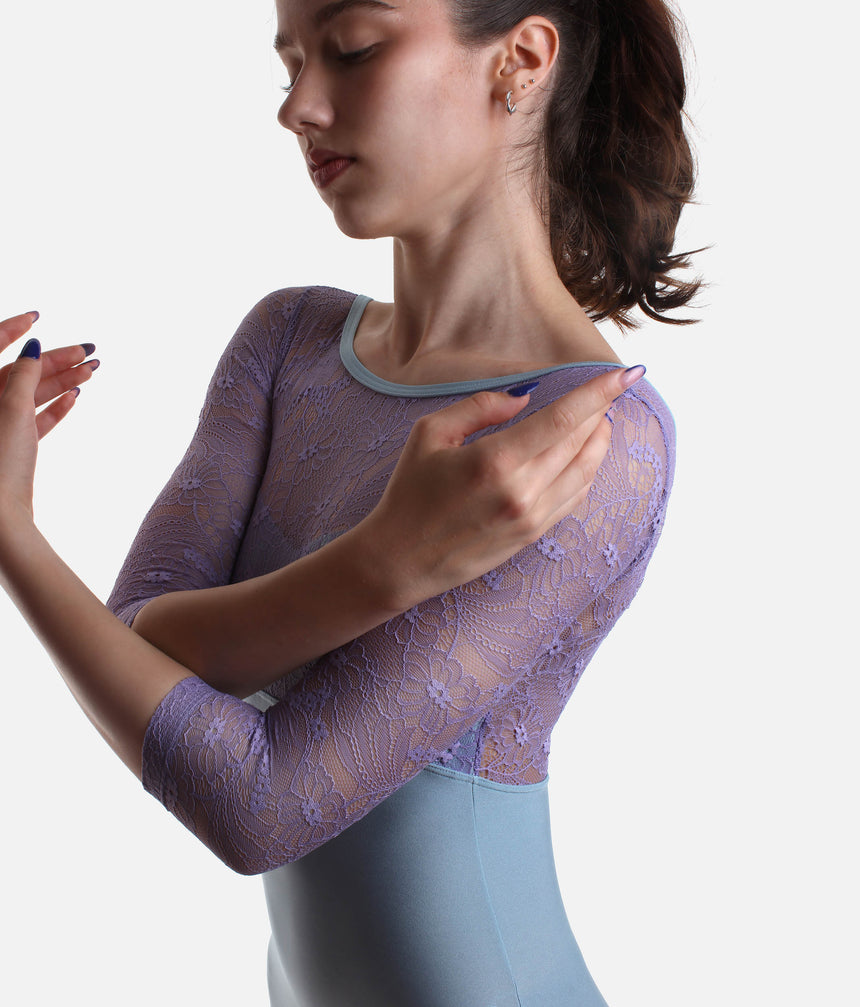 Long Sleeve Lace Ballet Leotard, V-Back & Boat Neck - DIANA DI