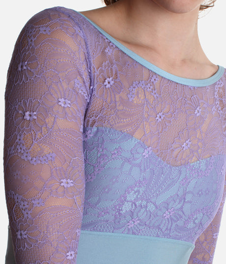 Long Sleeve Lace Ballet Leotard, V-Back & Boat Neck - DIANA DI
