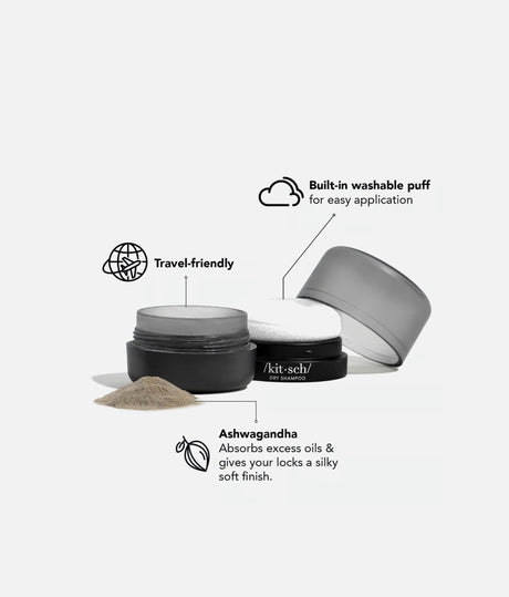 Volumizing Rice Protein Dry Shampoo, Dark Tinted with Puff Applicator