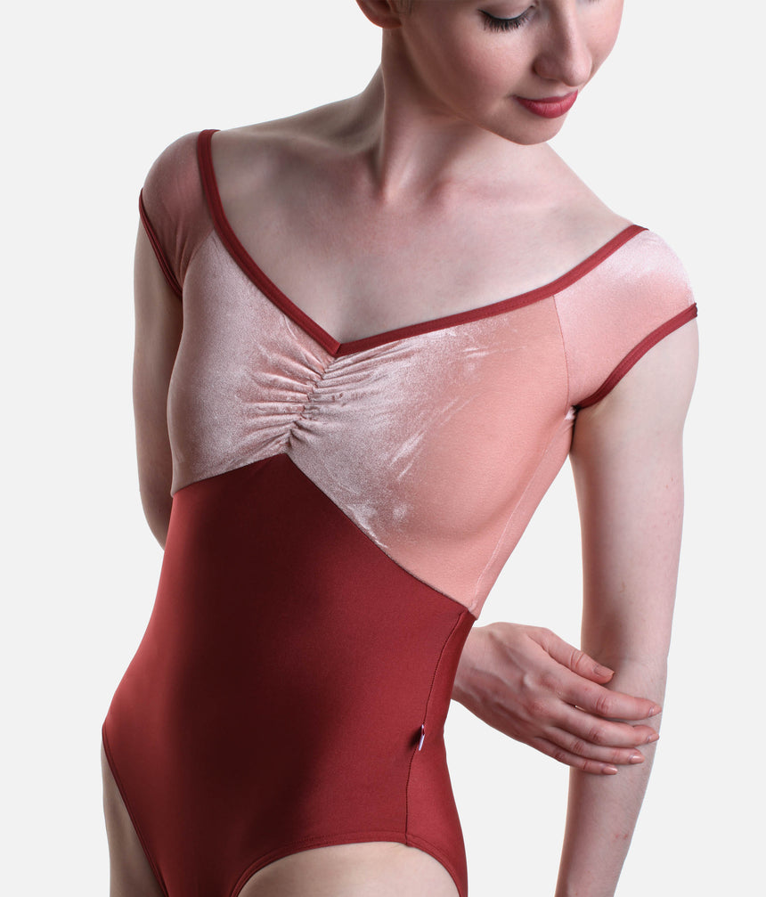 Performance Cap Sleeve Dance Leotard, Fox & Blush Velvet - ELLI