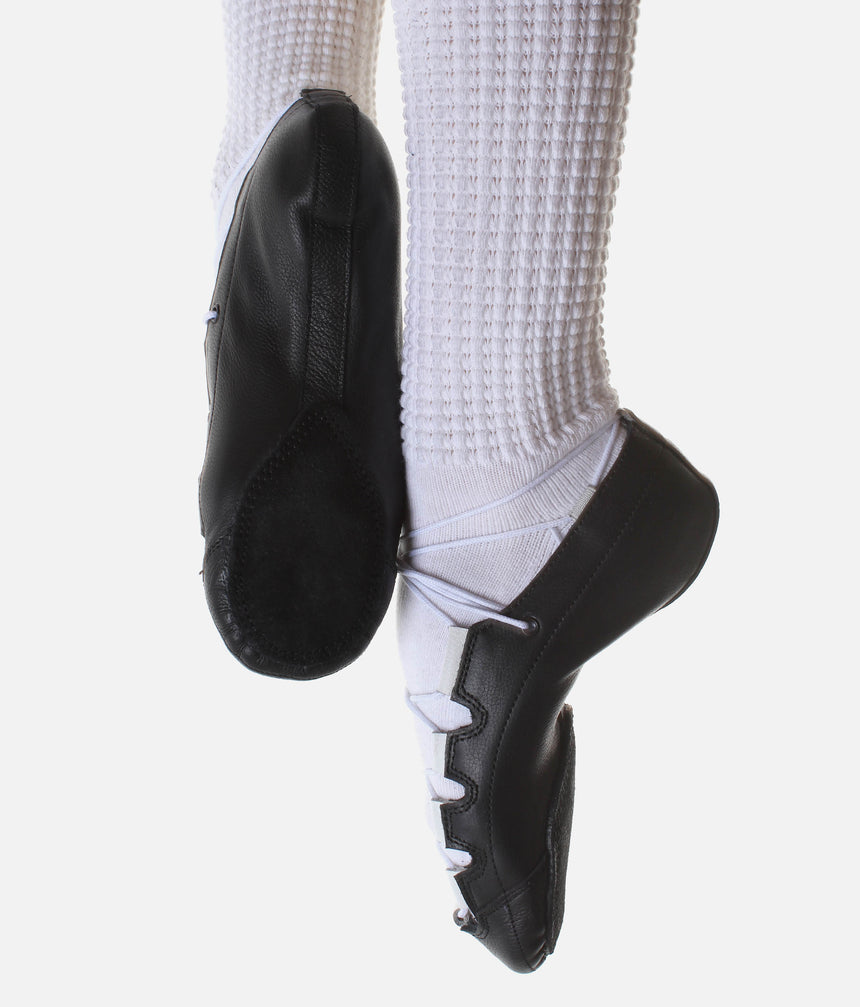 Leather Irish Dancing Pumps, Split Sole with White Lace Loops - ERIN
