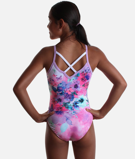 Crisscross Back Gymnastics Leotard with Butterfly Print - FAIRYTOPIA