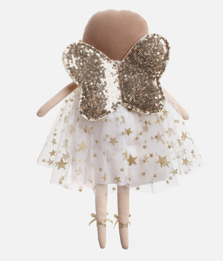 Soft Cloth Doll in Gold Star Tulle Dress & Glitter Wings - HOLLY FAIRY