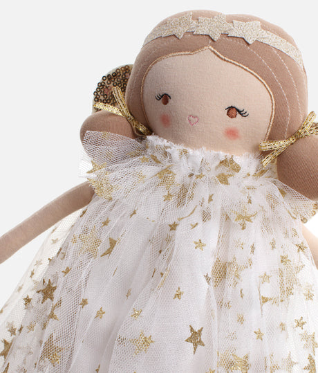 Soft Cloth Doll in Gold Star Tulle Dress & Glitter Wings - HOLLY FAIRY